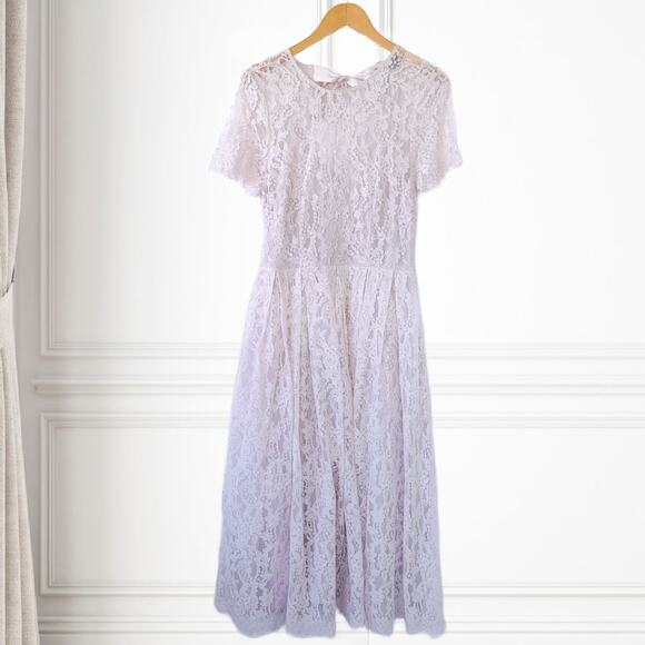 NEW ASOS Pastel Pink Lace Midi Dress Size 8 Ribbon Tie And Open Back Party - Picture 12 of 14